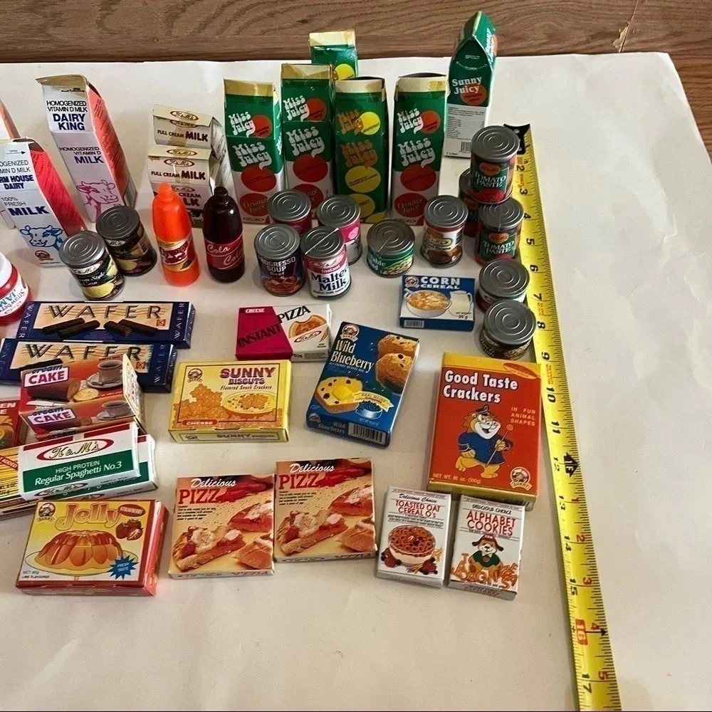 Lot 45 Vtg Pretend Play Food Mini Boxes Cans Coca Cola Progreso Milk Pizza Pasta - Picture 8 of 16